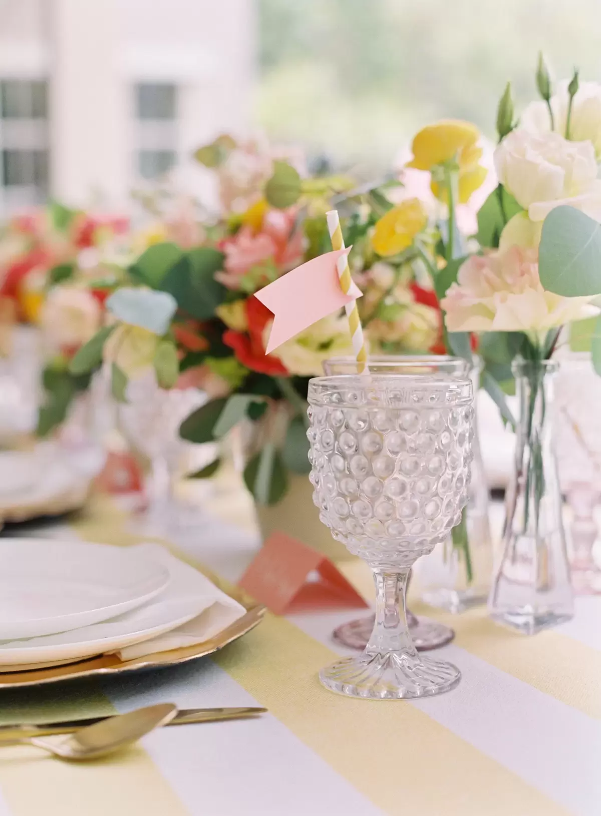 custom straw tags at Pink and Yellow Bridesmaid Brunch