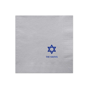 The ever-popular Dove Gray Cocktail Napkin with Shiny Sky Blue Foil has a Star 1 graphic and is good for use in Stars, Jewish Symbols themed parties and are a must-have for your next event—whatever the celebration!