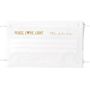 Personalized White Disposable Face Mask with Satin 18 Kt. Gold Foil can't be beat. Showcase your style in every detail of your party's theme!