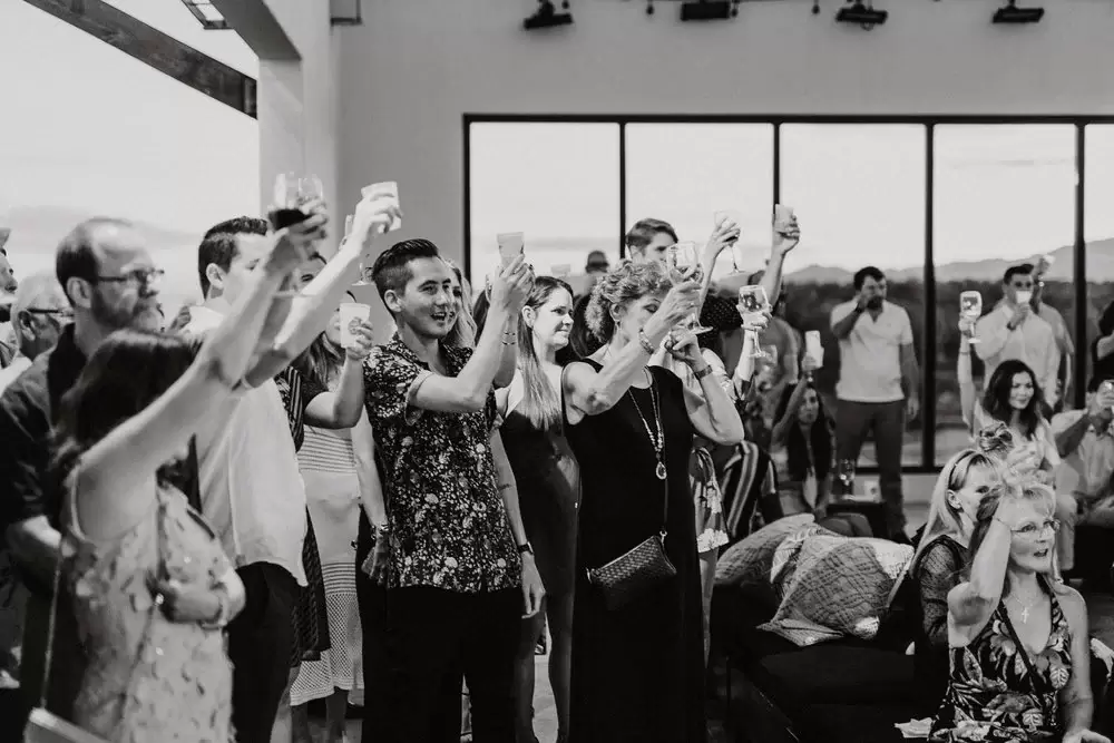 everyday pursuits welcome party toast with custom frost flex cups