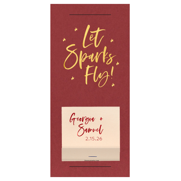 Our custom Natural Merlot Large Sparkler Sleeve with 30 Strike Matchbook with Shiny 18 Kt Gold Foil will look fabulous with your unique touch. Your guests will agree!