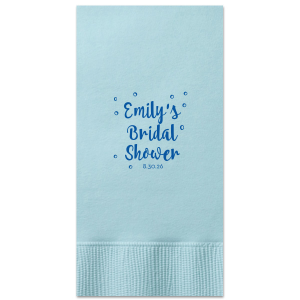 Surround the celebration with joy using the Bubbly Bridal Shower Napkin where champagne bubbles encircle the bride's name and 'Bridal Shower' in a festive dance. Accented with the date, these napkins bring the sparkle of anticipation to her special day.