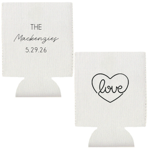 Our custom Light Gray Round Can Cooler with Matte Black Ink has a Love Heart Sign graphic and is good for use in Wedding, Anniversary, Hearts themed parties and can't be beat. Showcase your style in every detail of your party's theme!