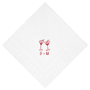 Accent your special event with the sleek Minimal Martini Pair Napkin, featuring a pair of hand-drawn martini glasses in a modern, understated style. Below the artwork, personalize with your initials for a custom touch that's perfect for a wedding toast, engagement celebration, or sophisticated birthday affair.