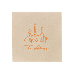 The Food, Family, Friends Napkin is perfect for holiday events and beyond. The quaint dinner graphic alongside the customizable text makes for a bespoke dinner accouterment. Pick out your choice of colors and you're set for an unforgettable time!