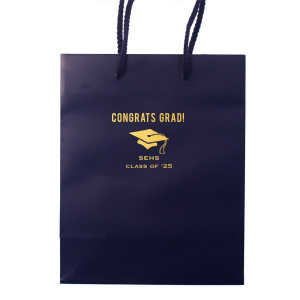 Our beautiful custom Navy Classic Gift Bag with Shiny 18 Kt Gold Foil has a Cap graphic and is good for use in Graduation themed parties and will look fabulous with your unique touch. Your guests will agree!
