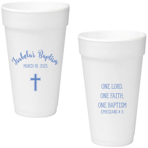 ForYourParty's personalized Matte Periwinkle Ink 16 oz Styrofoam Cup with Matte Periwinkle Ink Cup Ink Colors has a Cross graphic and is good for use in Christian Symbols themed parties and will impress guests like no other. Make this party unforgettable.