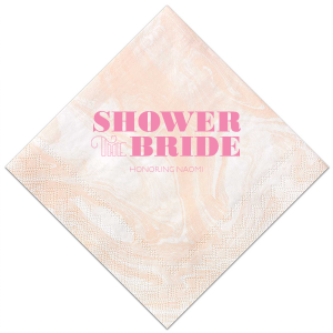Show your best bridal shower hostess skills and customize this Marble Blush napkin for a fitting complement to the mimosa bar that both the bride-to-be and your guests will adore. Add the bride-to-be's name for a detail she'll love.