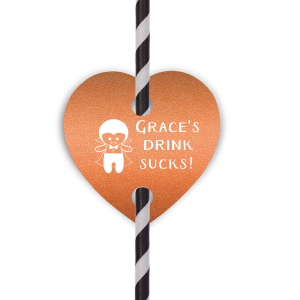 Infuse charm into your drinks with the Vampire Drink Straw Tag. A cute "Count Dracula" stands cheekily beside the phrase "Drink Sucks!" Personalize with the host's name for a fang-tastic touch, making every sip delightfully vampiric and fun!