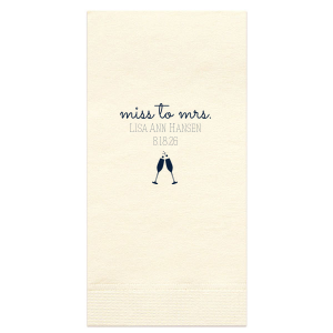 Our personalized Aqua Cocktail Napkin with Matte Navy Foil Color has a Flutes 2 graphic and is good for use in Drinks, Wedding, Holiday themed parties and will impress guests like no other. Make this party unforgettable.