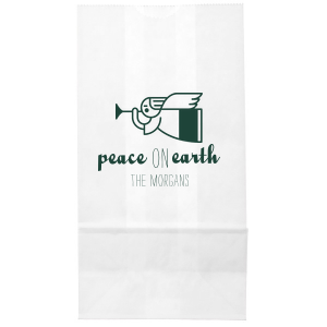 Personalized White Party Bag with Satin 18 Kt. Gold Foil Color has a Angel 2 graphic and is good for use in Christian, Christmas, Holiday themed parties and will impress guests like no other. Make this party unforgettable.