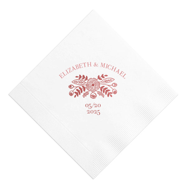 Grace your celebration with the Hand Drawn Wedding Bouquet Napkin, beautifully detailed with an illustrated floral arrangement. Names gently arch above as a crown, while the date forms a foundation below, creating a harmonious tableau of love and beauty.