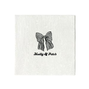 Celebrate love and commitment with the Striped Bow Groovy Couple's Napkin, personalized with the couple's names and embellished with a charming hand-drawn striped bow. Ideal for weddings, engagement parties, or anniversaries.