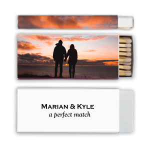 Our beautiful custom White Classic Custom Photo Matchbox with Matte Black Ink Digital Print Colors and Matte Fuchsia Ink Digital Print Colors will impress guests like no other. Make this party unforgettable.