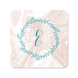 Personalized Custom Photo Coaster with Matte Teal/Peacock Ink Digital Print Color has a Rustic Wreath graphic and is good for use in Marble and Floral themed parties and can be personalized to match your party's exact theme and tempo.