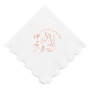 The Yee Haw Scallop Napkin is perfect for Southwestern themed parties and engagements, adding a bit of country twang to your festivities! Customize the design to complement your unique style with personalized text and your choice of foil stamp color.