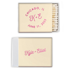 The Bespoke Logo Initials Stamp Wedding Match design charmingly transforms the couple's initials into a bespoke logo, playfully echoing the sophistication of a stamped seal. The city and date add a personalized, almost official flair, turning each piece into a unique hallmark of their special day.