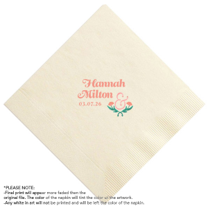 ForYourParty's elegant Ivory Full Color Cocktail Napkin with Matte Light Coral Ink Digital Print Colors will look fabulous with your unique touch. Your guests will agree!