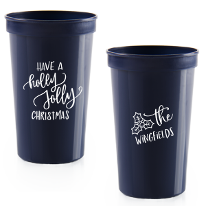 ForYourParty's elegant Gold 16 oz Stadium Cup with Matte White Ink Cup Ink Colors has a Holly Jolly Christmas graphic and a Holly graphic and is good for use in Holiday, Christmas themed parties and couldn't be more perfect. It's time to show off your impeccable taste.