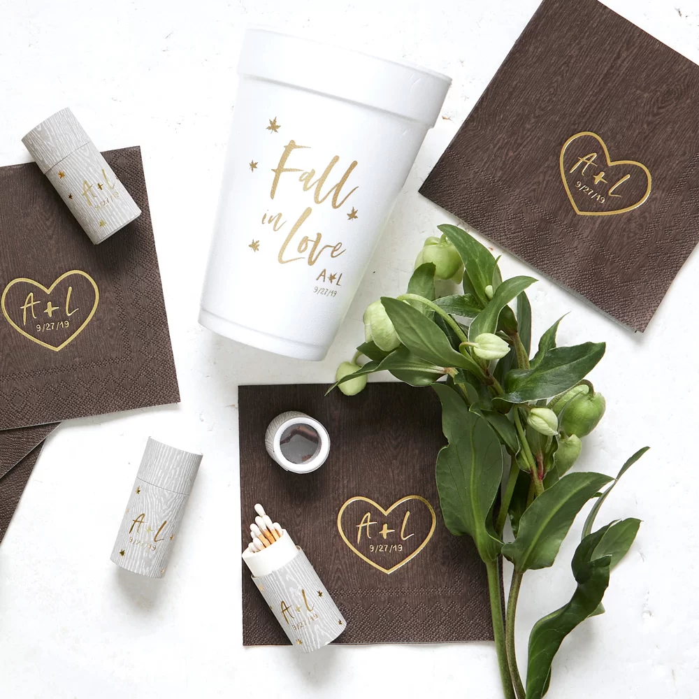 custom designed Fall in Love themed party accessories