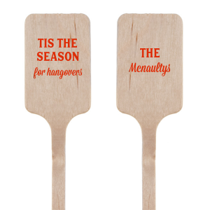 Our Tis The Season for Hangovers Stir Stick is a cheeky product that will be a hit at your holiday party this season. If you are looking for a unique party accessory for your Christmas, Hanukkah, or other seasonal holdiay party, this is it. Personalize one side with your family name for a truely bespoke experience. 