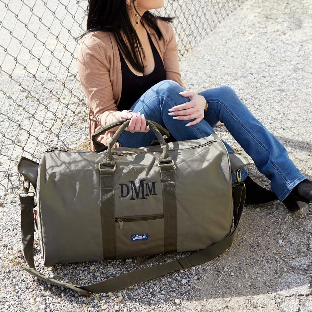 travel in style with For Your Party monogram weekender duffel bags