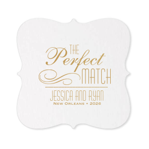 The ever-popular Kraft with Blush back Nouveau Coaster with Satin 18 Kt. Gold Foil Color has a Flourish 5 graphic and will impress guests like no other. Make this party unforgettable.