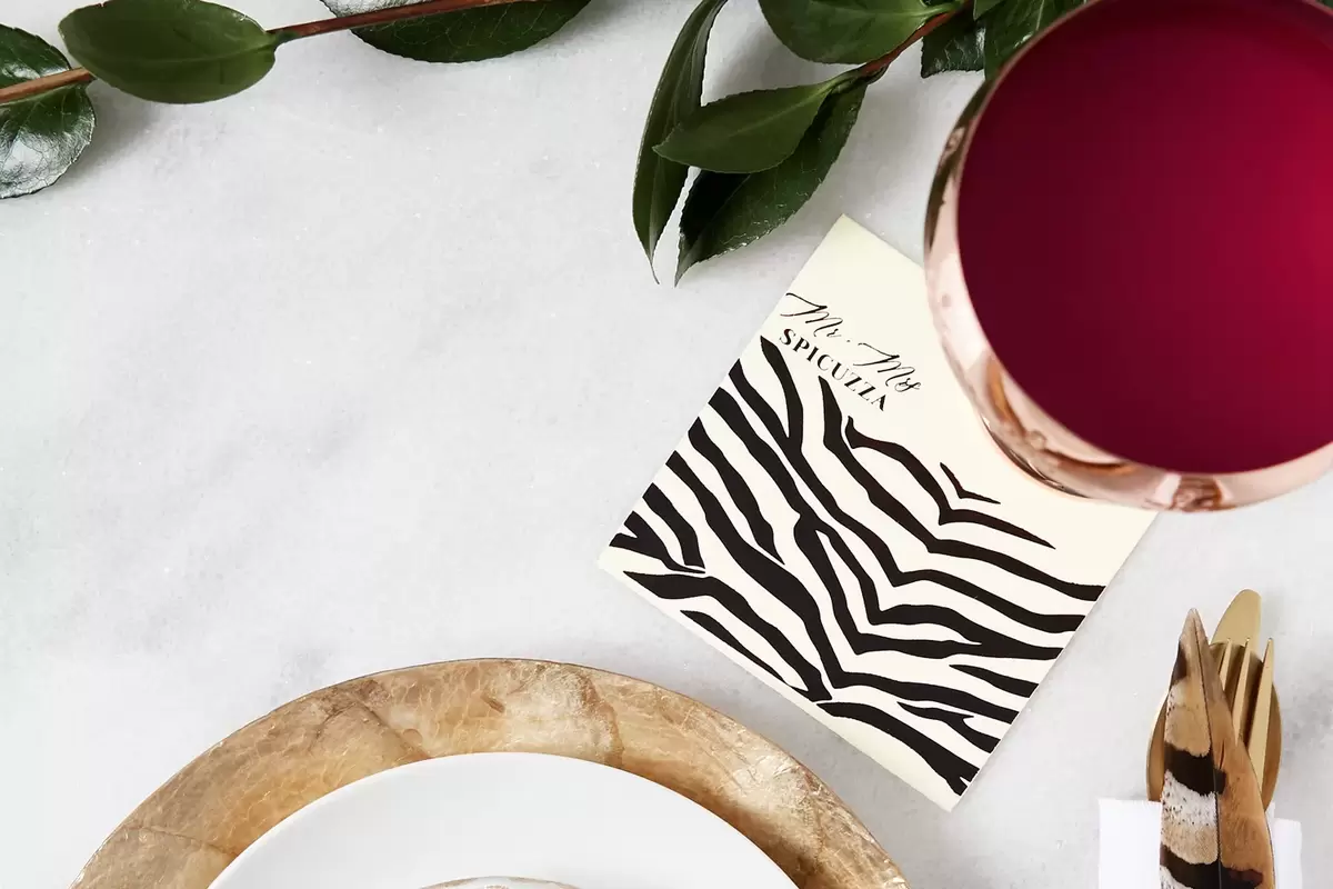 eye catching zebra print inspired custom cocktail napkins for your winter wedding