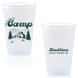 Toast to the good times with the Welcome to Camp Bachelorette Cup. The scenic design is ideal for destination bachelorette events but is suitable for any outdoorsy occasion. The customizable design comes in your choice of style and color to make your momentous party all the more memorable. 