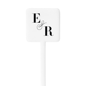 The Swirled Ampersand Initials Stir Stick elegantly combines simplicity and artistry. Featuring the couple's first initials connected by a swirl-infused ampersand, this design strikes a balance between formality and creative expression, adding a sophisticated touch to any drink.