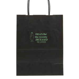The Treats For The Recently Deceased Bag will make a spooky addition to your personalized Halloween supplies. Step your trick or treat bags up this year with a custom touch. Your Halloween bash will be a ghoulish delight. 