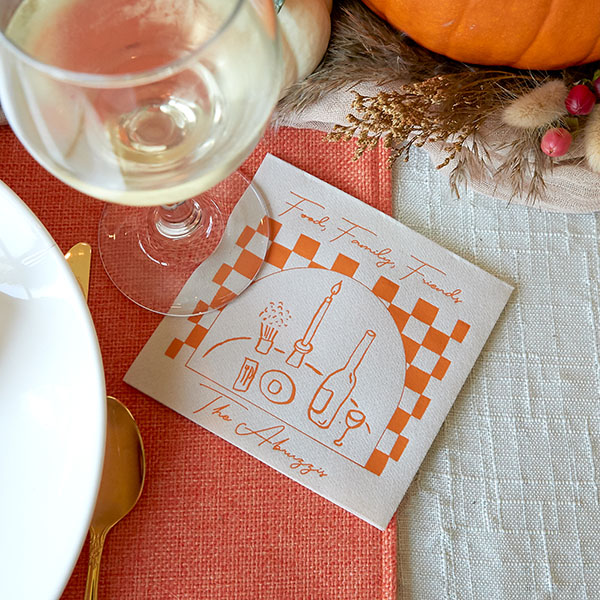 Food, Family, Friends Checkered Napkin