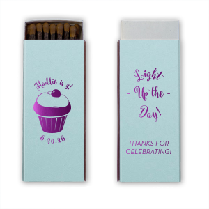 Spark birthday bliss with the Birthday Cupcake Celebration Matchbox, where a cherry-topped cupcake tempts the taste buds. Above and below, the guest of honor's details sweeten the deal, and the back's lively 'Light Up the Day!' is pure icing on the cake.