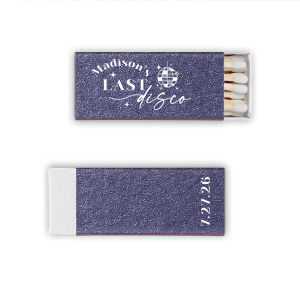 A custom matchbox is a unique bachelorette party favor that the bridal party will love! Personalize this retro inspired matchbox with the bride's name and date. 