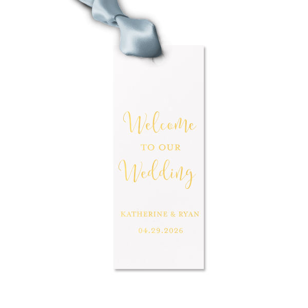 Set the tone for a heartfelt celebration with the Welcome to our Wedding Gift Tag. A warm, inviting script offers a thoughtful greeting, while the couple's names and wedding date clearly printed below add a bespoke detail to guest welcomes.