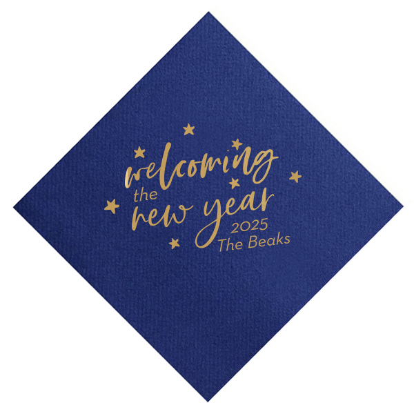 The ever-popular Navy Dinner Napkin with Satin 18 Kt. Gold Foil will give your party the personalized touch every host desires.