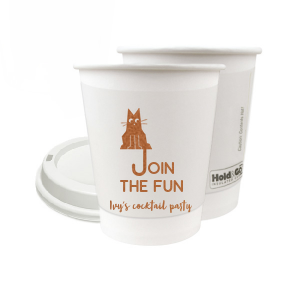 Elevate your home entertaining or birthday bash with the Cat Join the Fun Cup, whimsically illustrated with a cat whose tail creatively forms the letter 'J', helping to spell the phrase "Join the Fun." Below this playful design, add a personal touch by customizing with your name, inviting guests to share in the merriment.