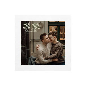 ForYourParty's personalized White Borderless Custom Photo Cocktail Napkin with Matte Mint Ink Digital Print Colors has a Mr. and Mr. 2 graphic and is good for use in Words, Wedding themed parties and are a must-have for your next event—whatever the celebration!