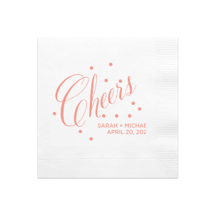 Personalized White Quick Ink Printed Cocktail Napkin with Matte Light Coral Ink Digital Print Colors will add that special attention to detail that cannot be overlooked.