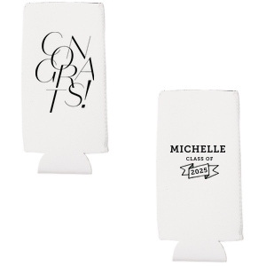 Keep your beverages cool and your spirits high with the Bold Congrats Grad Can Cooler, featuring a modern, striking "Congrats" on one side. Personalize with the graduate's name and graduation year for a sleek, celebratory touch to the festivities.