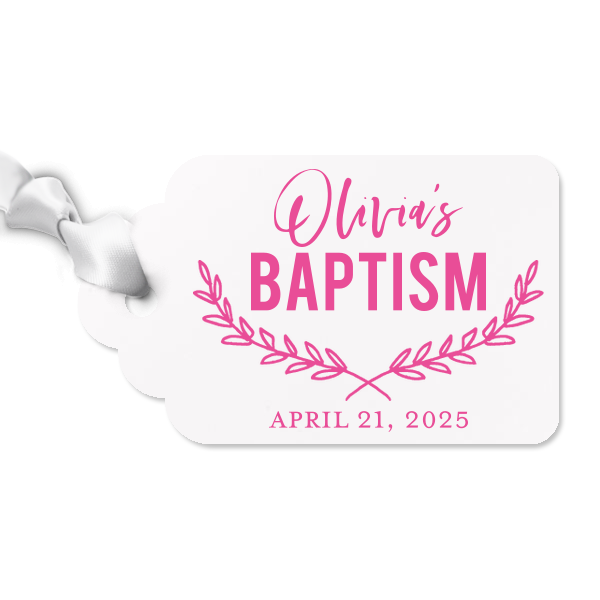 Wreath Flourish Baptism Letterpress Tag