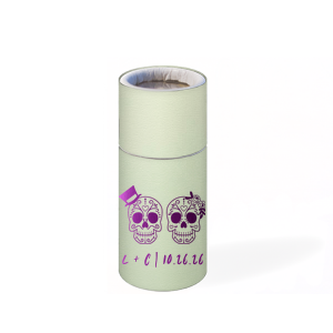 Celebrate love and life with the Sugar Skull Couple Match. Featuring vibrantly detailed skulls adorned with a top hat and floral headband, this artistic design nods to the joyous spirit of Día de los Muertos. Displaying the couple's initials and event date, it's a colorful keepsake full of cultural charm and festivity.