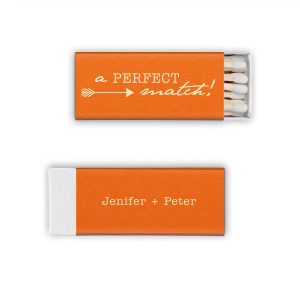 The Arrow Matchbox embodies the thrill of a perfect pairing, featuring a dynamic right-facing arrow that zeroes in on the word 'MATCH' with playful precision. The couple's names on the reverse side add a personalized touch, making these matches a hit for any love-struck celebration.