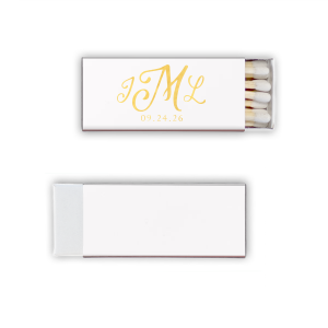ForYourParty's personalized Natural Frost White Barrel Matchbox with Shiny 18 Kt Gold Foil will give your party the personalized touch every host desires.