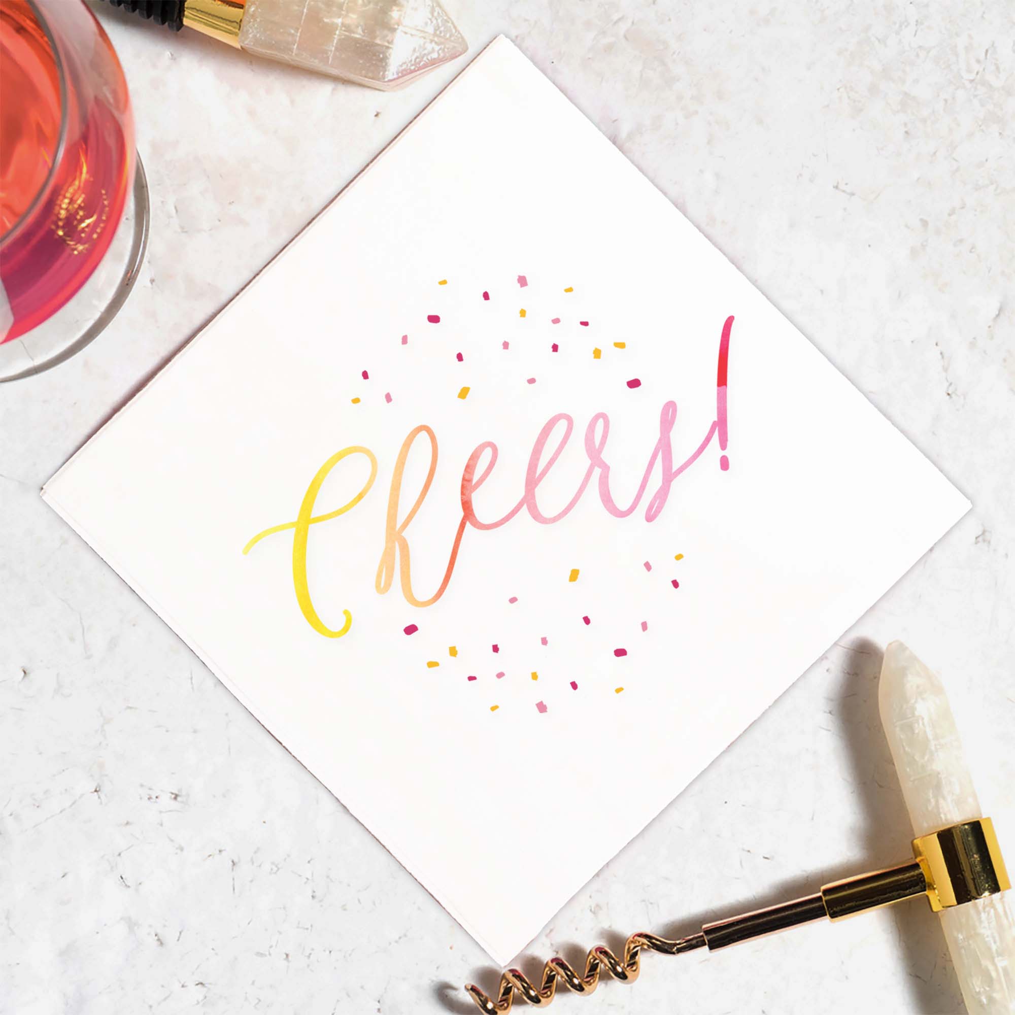 Cheers napkin styled with corkscrew