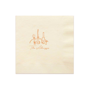 The Food, Family, Friends Napkin is perfect for holiday events and beyond. The quaint dinner graphic alongside the customizable text makes for a bespoke dinner accouterment. Pick out your choice of colors and you're set for an unforgettable time!