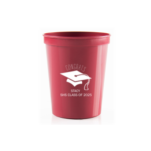 Toast to academic achievements with the Graduation Cap Congrats Cup, where 'Congrats' crowns the iconic tasseled cap. Below, the graduate's name, school, class, and year mark this significant rite of passage, making each sip a tribute to their hard work and success.