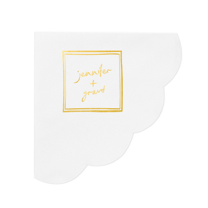 Add a touch of whimsy to your modern wedding with the Kitschy Cocktail Hour Framed Names Napkin. This delightful design features the couple's names in a script reminiscent of handwritten notes, all encased within a square frame for a dash of contemporary elegance.