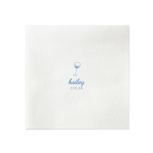 Present a touch of minimalist sophistication with the Minimal Bridal Shower Wine Glass Napkin, showcasing a bold line drawing of a wine glass. Below, add a personalized touch with the bride-to-be's name in a modern script, while the event date is tastefully displayed in a contemporary serif font. A perfect complement to a chic and stylish bridal shower.
