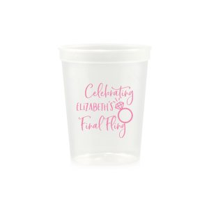 Our custom Clear 16 oz Stadium Cup with Matte Light Coral Ink Cup Ink Colors has a Diamond Ring graphic and is good for use in Wedding, Bridal Shower, Bachelorette themed parties and can be personalized to match your party's exact theme and tempo.